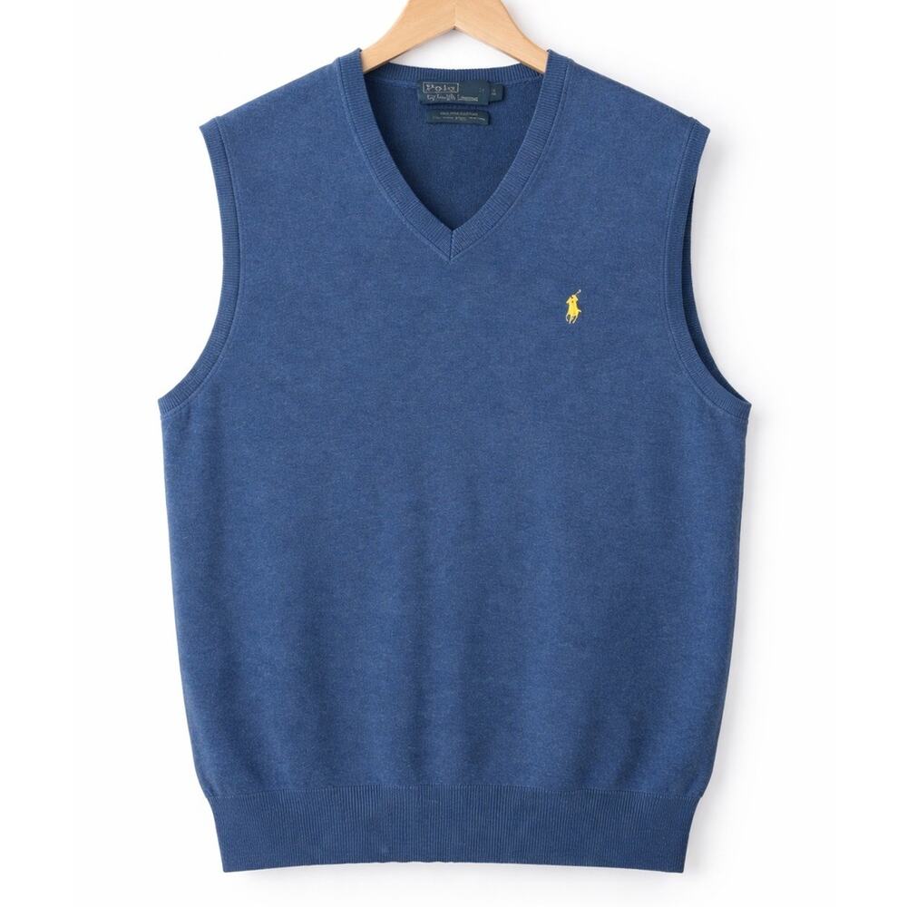 Polo Ralph Lauren Sweater Vest Mens Large Blue Pima Cotton V Neck Preppy 90s